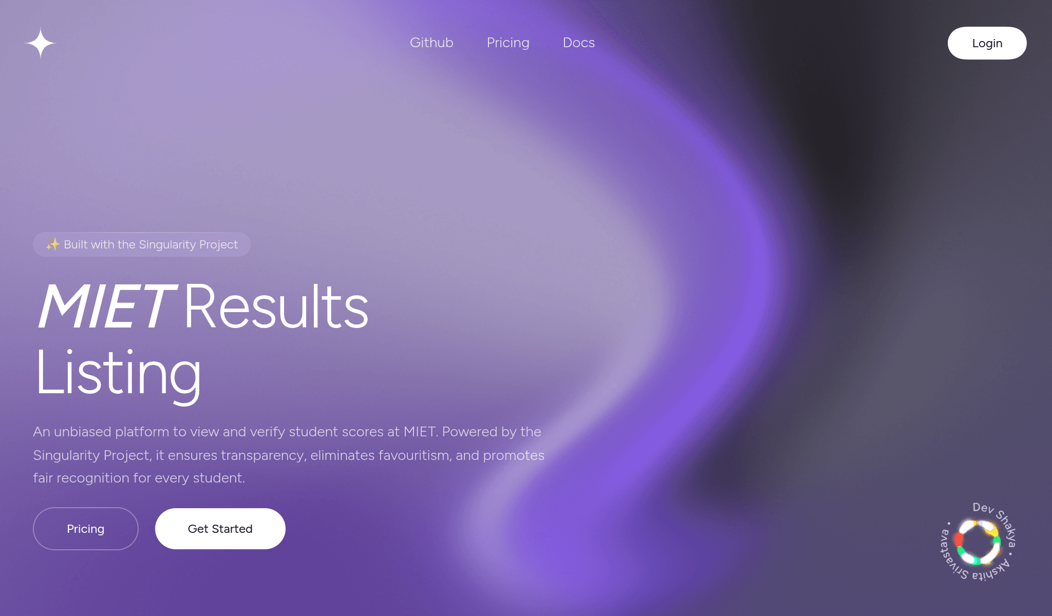 Student result analysis dashboard showing academic performance metrics and status breakdown